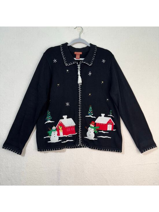Great Northwest Clothing Company Sweaters - Great Northwest Traditions Holiday Snowman Embroidery Cardigan Sweater Petite XL